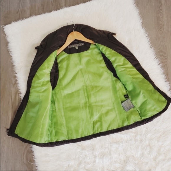 KENNETH COLE REACTION Dark Brown Puffer Vest with Pockets Lime Lining Small - Picture 5 of 8